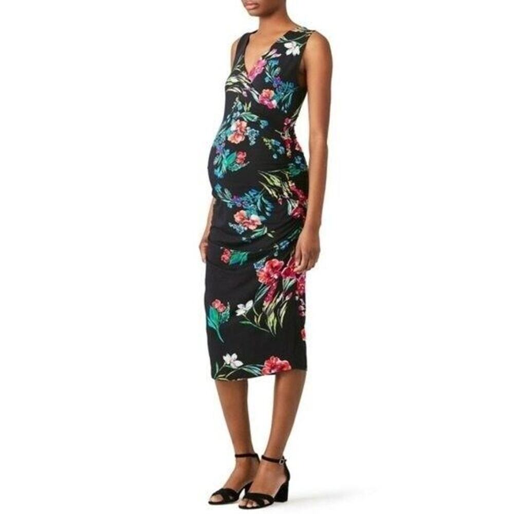 Yumi Kim Maternity Sleeveless Floral Ruched Sheath Dress - Floral - Black